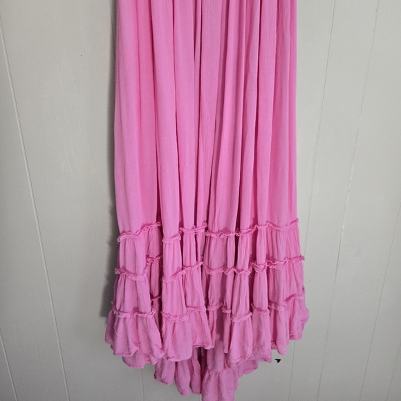 Free People Pink Extratropical Maxi Halter Dress Open Back Billowy Beachy Flowy - Picture 3 of 12